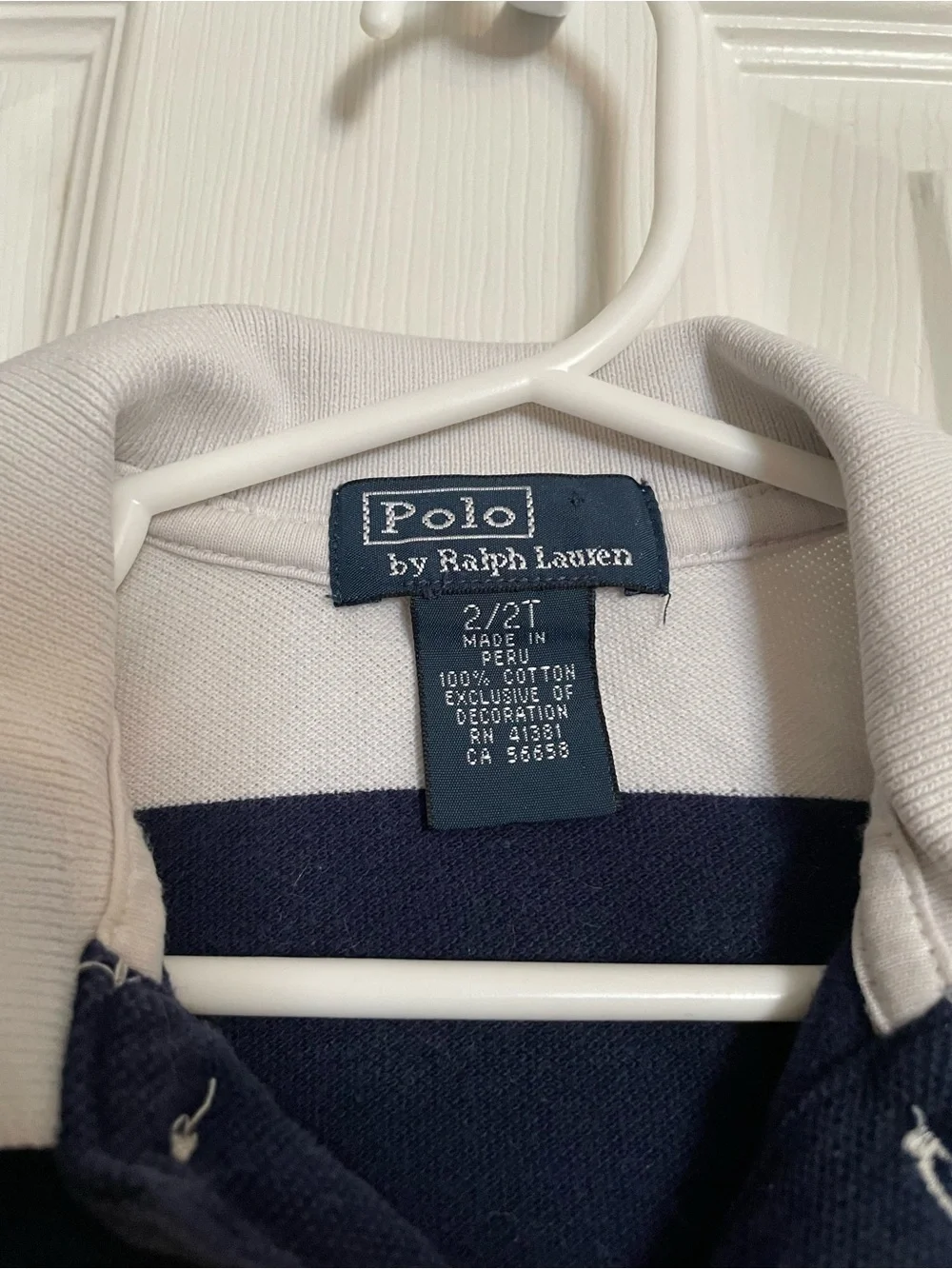 Polo by Ralph Lauren Boys' 2T Navy & White Striped Rugby Polo with Red Logo